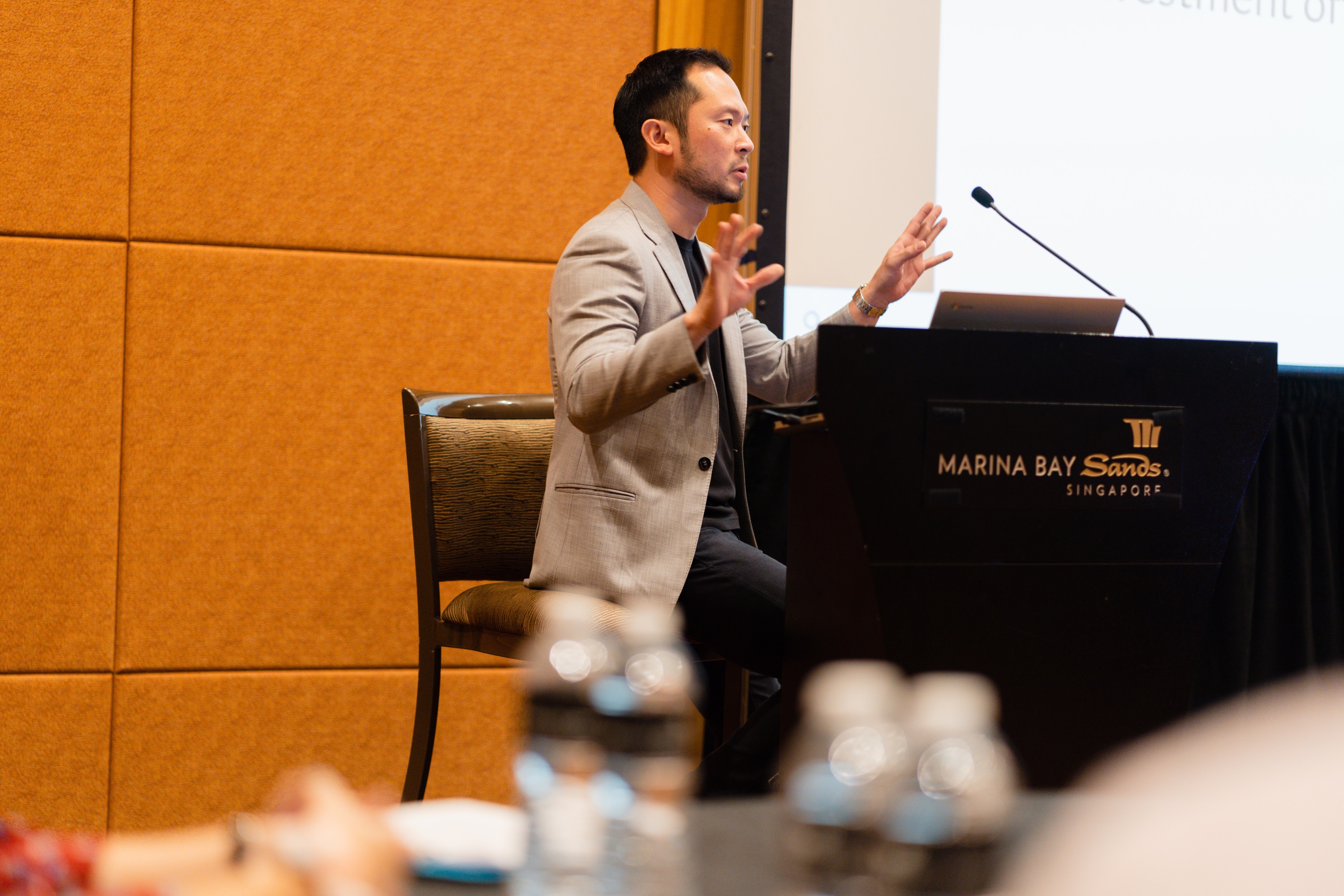 Chan Eu Boon participating in a panel-style talk at GDI 2023 in Marina Bay Sands, Singapore.