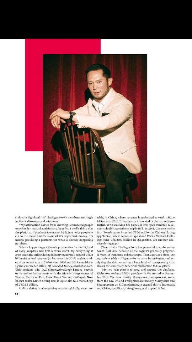 Chan Eu Boon – Tech Entrepreneur Magazine Editorial - Chan Eu Boon (Darren) Chan Eu Boon featured in a magazine editorial in white suit against red curtain backdrop